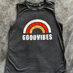 Gray Sleeveless 'Good Vibes' Tank Top
